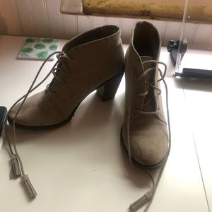 Tan booties with tassel laces